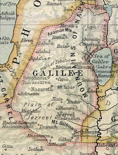 Map of Nazareth, Sepphoris, and Tiberias in ancient Galilee