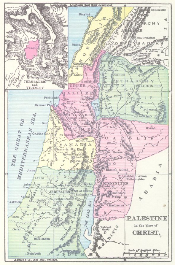 Map of Palestine in the time of Christ, showing Galilee, the Jordan Valley, and Jerusalem