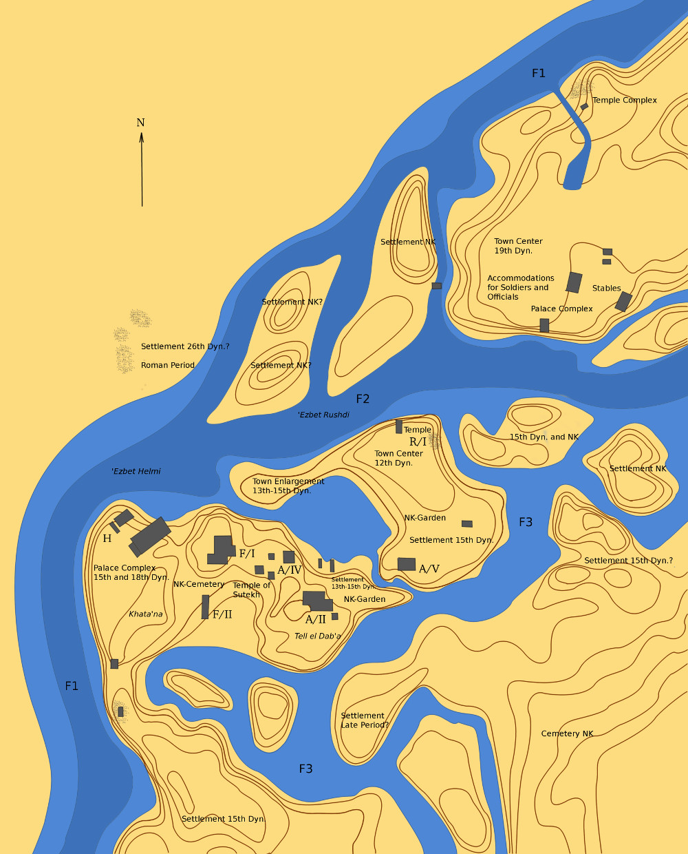 Reconstruction of the landscape of Avaris/Tell el-Dab'a around 1500 BCE.
