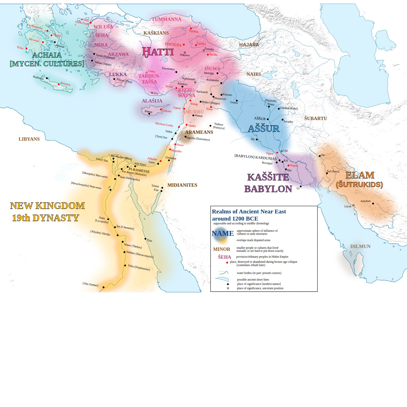 Map of the Ancient Near East around 1200 BCE, showing Egypt, the Levant, and Mesopotamia.