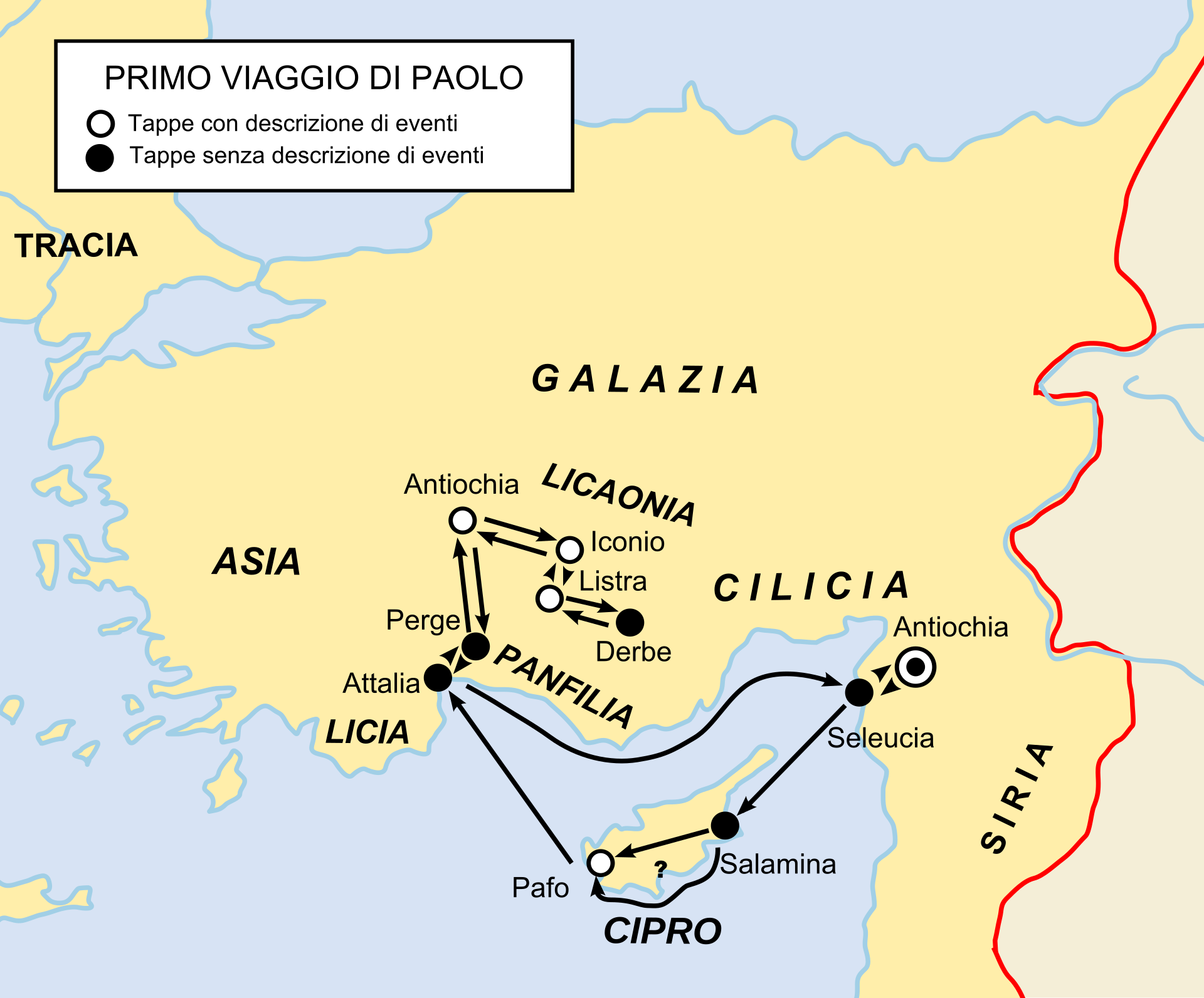 Map of Paul's first missionary journey through Cyprus and southern Asia Minor